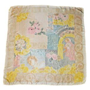 Vintage ESCADA Heavy Satin SILK SCARF Grecian Roman Roses 35x35 HandRolled Italy